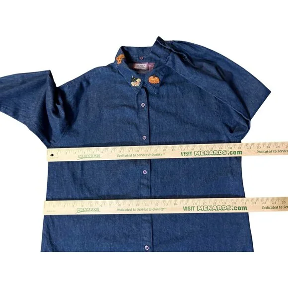 Vintage 90s Premier International Denim Blouse Womens M Removable Collar Pumpkin - Picture 9 of 16